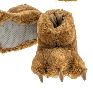 Brown Furry Bear Paw Slippers  size large